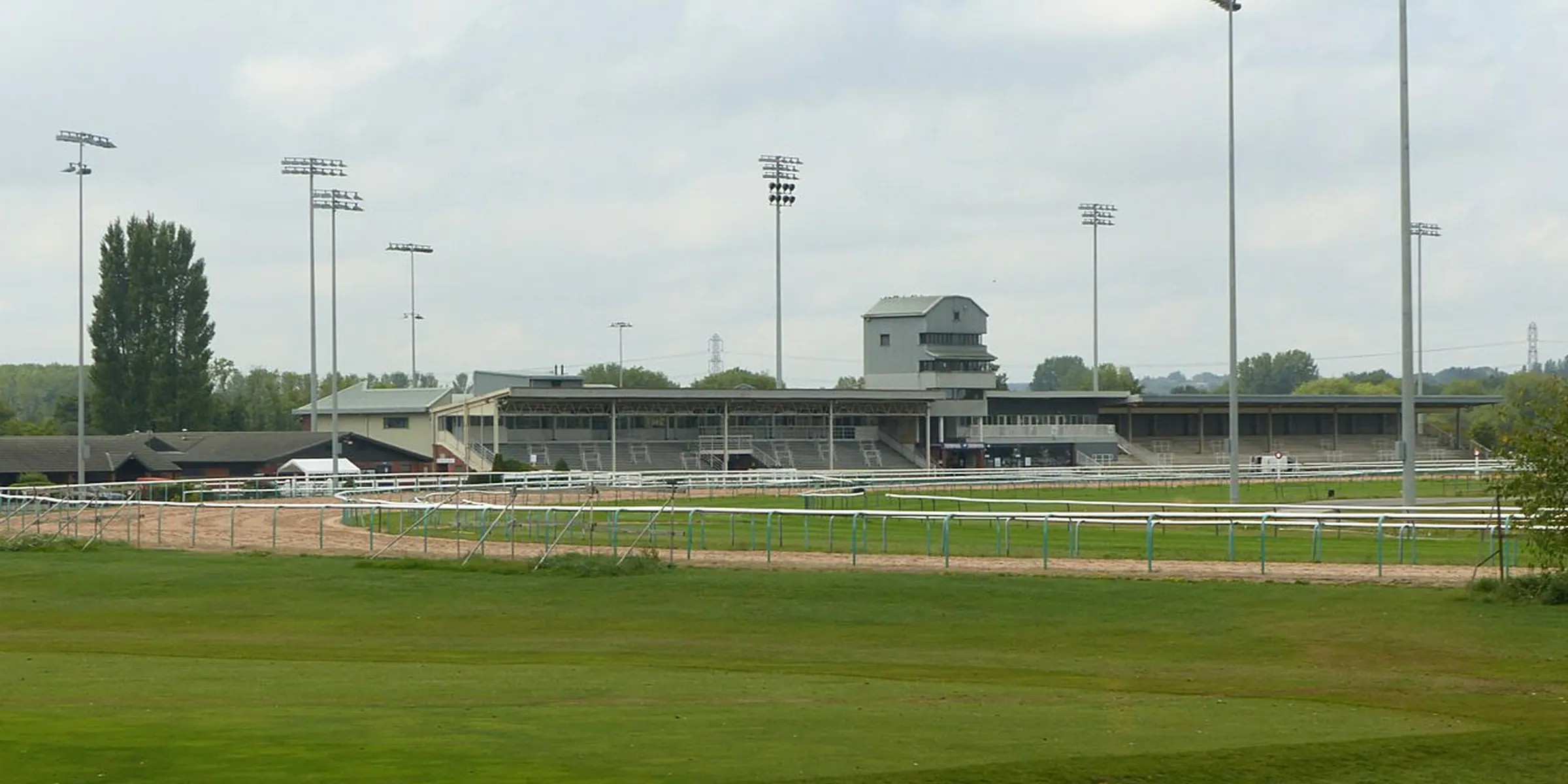 The all-weather track, floodlights and grandstand at Southwell