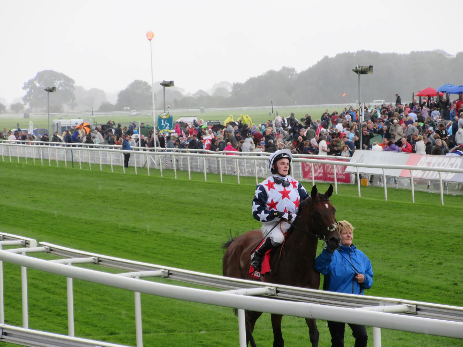 Racegoers along the rails at York Racecourse